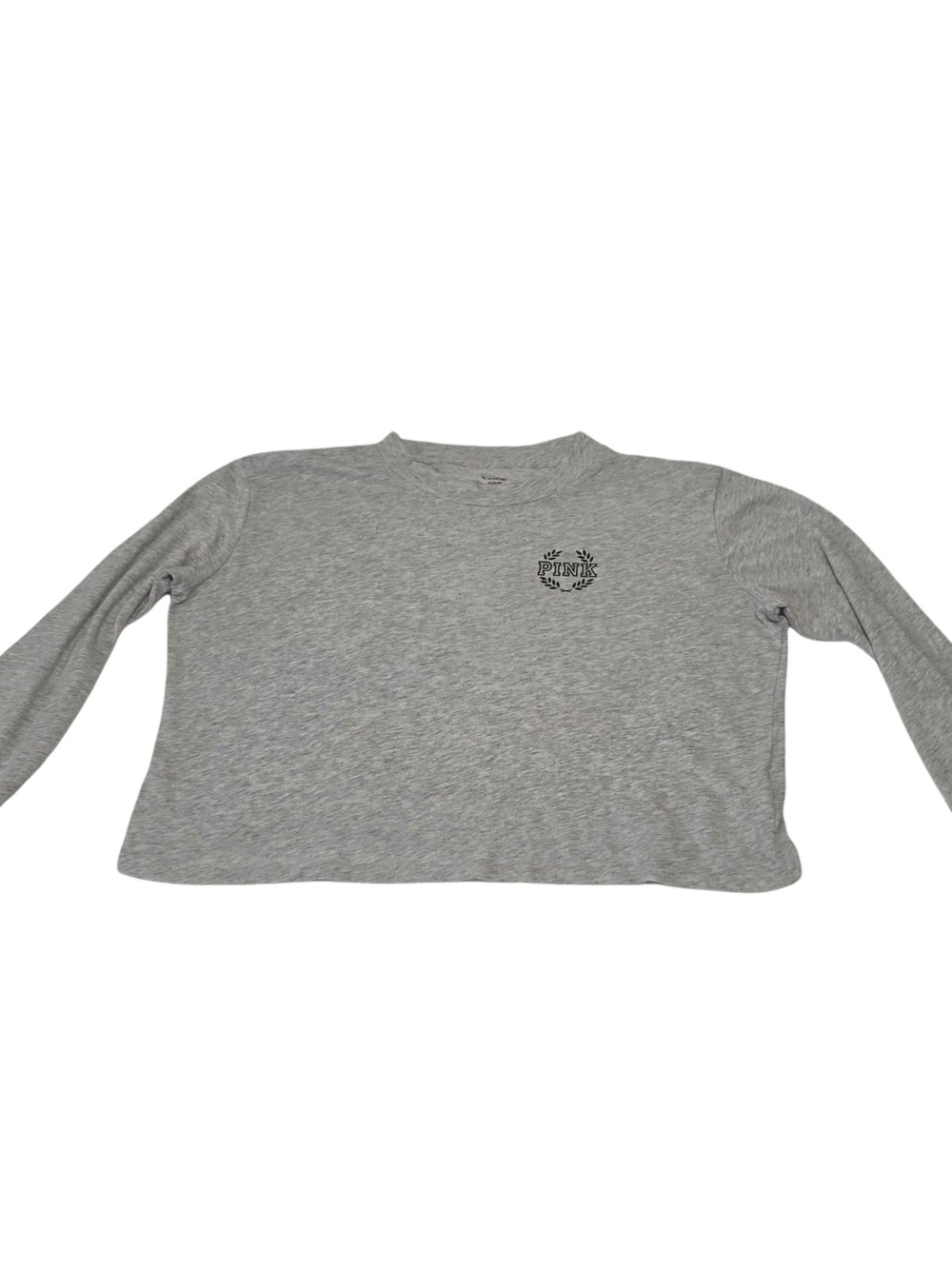 PINK Victoria's Secret Gray Long-Sleeve Cropped Tee with Chest Logo